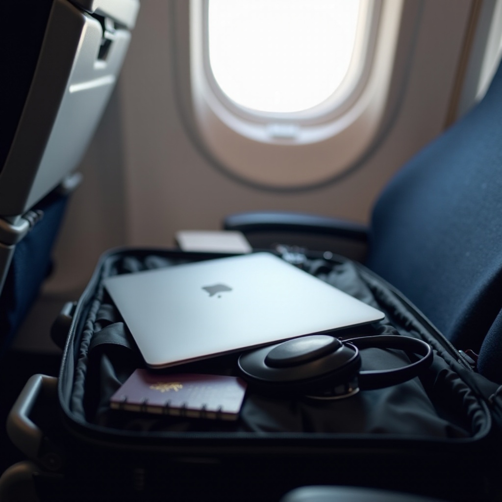 laptop im koffer im flugzeug